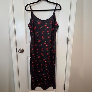 Black Cherry Print Slip Dress
